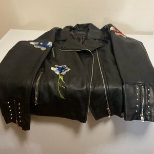 Ci Sono Black Soft Faux Leather Embellished Jacket Zippers 3X NEW